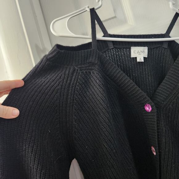 CAMI NYC Wool Cold Shoulders Sweater S Black Puff Sleeves Cozy Fall Designer - Picture 3 of 8